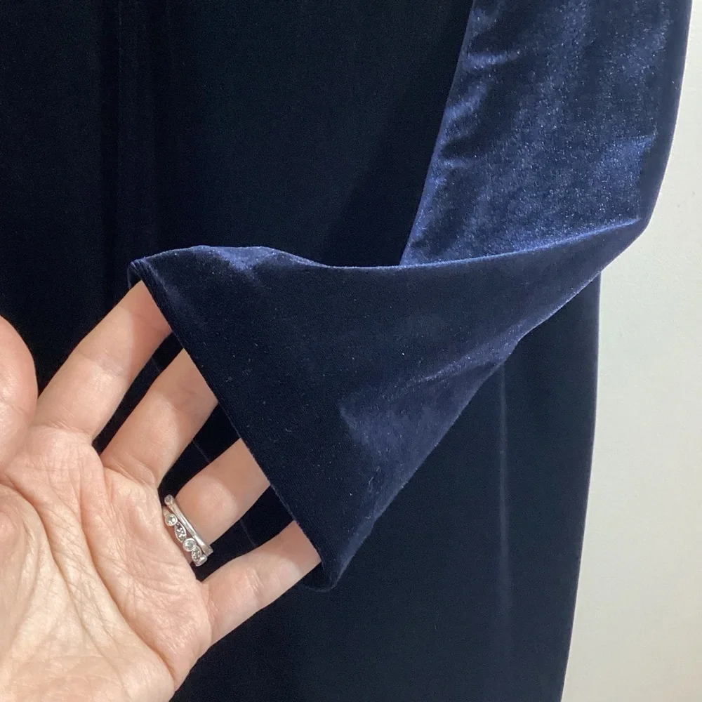 Coldwater Creek Vintage Velvet Tunic Cardigan 18 Navy Blue One Button Artsy 90s - Picture 9 of 14